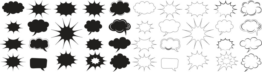 Comic burst explosion vector Comic Speech Bubble and Explosion Shapes Set Black Silhouettes and Outline Vector Icons