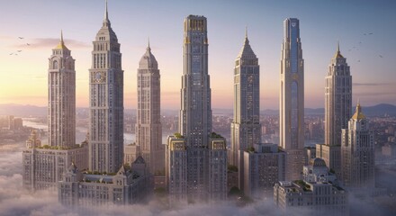 Obraz premium Elegant Highrise Towers at Sunrise in a Modern City