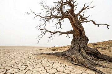 dead dry root of an old tree isolated on a white background