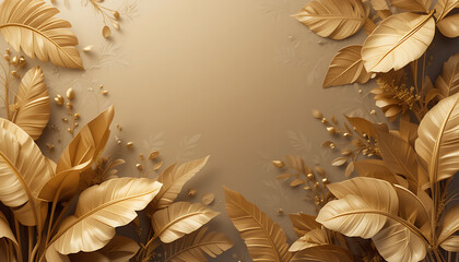 Elegant Golden Leaves And Floral Ornament Background Art Deco Style Luxurious Backdrop Sophisticated Design Great For Invitations And Celebrations