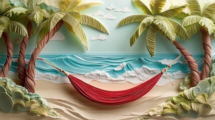 Obraz premium Red Hammock with Tropical Beach Relax.