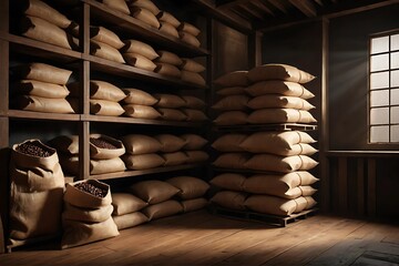 Coffee bean storage in a simple warehouse