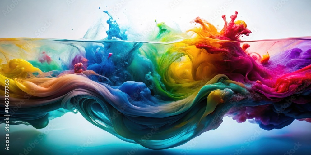 Poster Abstract Colorful Fluid Swirling in Water, a Vivid Display of Dynamic Hues and Textural Depth