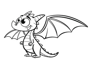 Fototapeta premium A cute cartoon dragon with big eyes and a friendly smile. The dragon is standing on its hind legs, with its wings spread out
