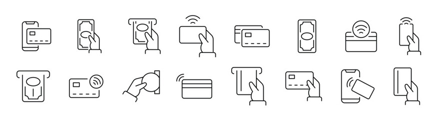 Modern payment methods line art icons