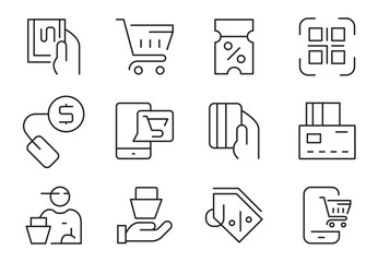 Online shopping icons depicting ecommerce concepts