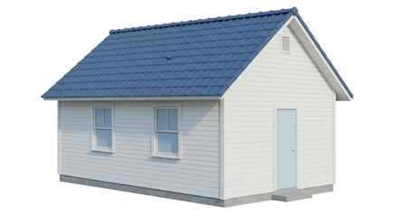 Isolated white house with blue roof