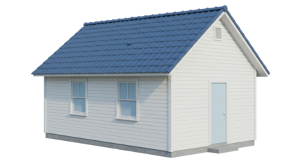 Isolated white house with blue roof