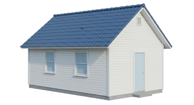 Isolated white house with blue roof - Powered by Adobe