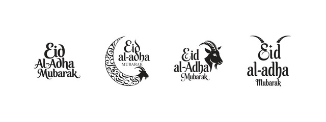 Eid al-Adha Typography Vector Set – Islamic Calligraphy and Goat Icons for Eid Mubarak Designs
