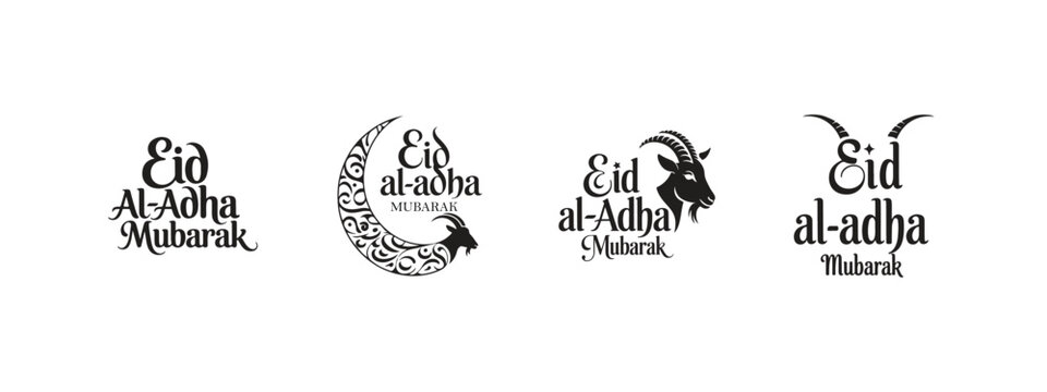 Eid al-Adha Typography Vector Set &ndash; Islamic Calligraphy and Goat Icons for Eid Mubarak Designs