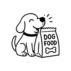 A curious dog with its head halfway in a food bag, tail wagging furiously.