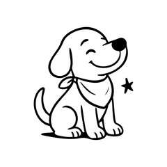 A dog mid-run with wide eyes and open mouth, eagerly chasing a flying ball, captured with energetic thin lines.