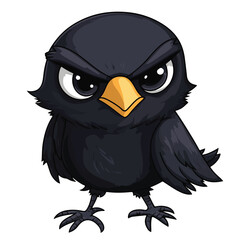 Cartoon Illustration Of An Angry Black Crow With A Yellow Beak Isolated On White Background
