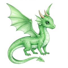 Obraz premium Cute Green Baby Dragon Watercolor Illustration