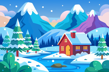 winter landscape with houses and trees