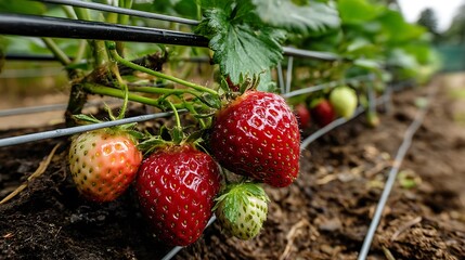 Fresh strawberries on a farm