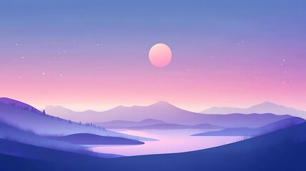 Fototapeta premium Pink Sunset Mountain Lake Scene.