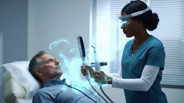 Examining Patient with Advanced Medical Device in Clinic