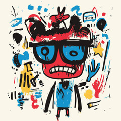 Obraz premium Expressive Pop Art Character With Bold Colors And Graffiti Style Elements