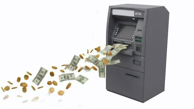 Money Flowing from Automated Teller Machine in Slow Motion