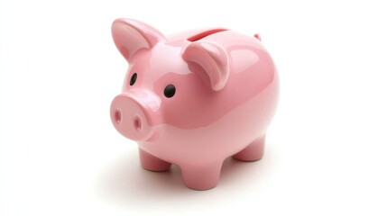 Obraz premium A pink piggy bank with a coin slot on a white background.