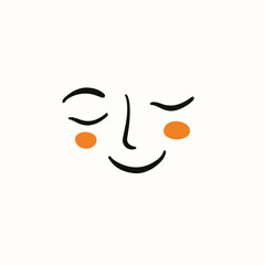 Minimalist Smiling Face Illustration Cheeks With Orange Spots On White Background