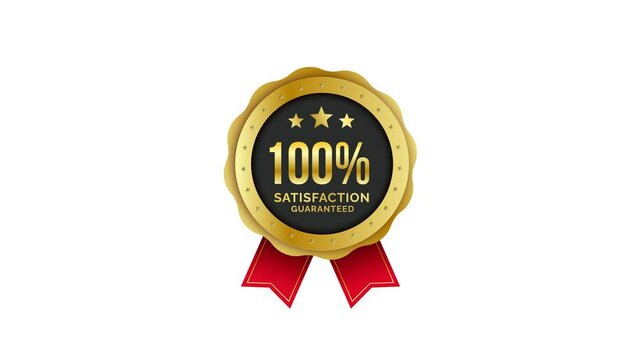 Satisfaction Guaranteed Badge 100% with Red Ribbon