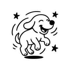 A dog joyfully spinning with excitement near a food bowl, ears flopping and body mid-motion.