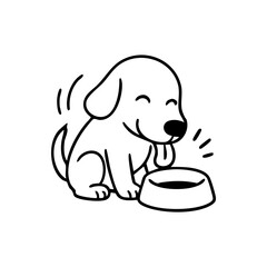 A dog with its tongue deep in the food bowl, holding it with both paws, eyes joyful.