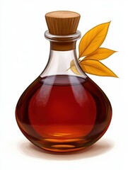 Amber Liquid in Glass Bottle with Yellow Leaves