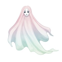 Pastel Ghost with Weeping Face in Watercolor Style