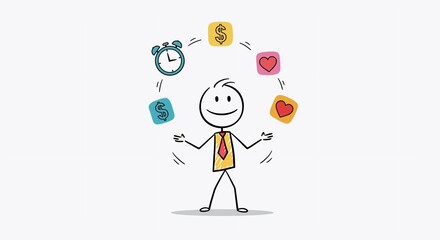 Balancing Act: A Stickman Juggling Time, Money, and Love