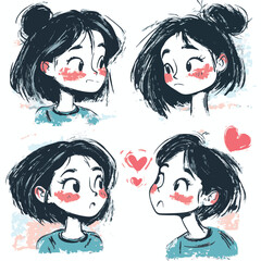 Shy Young Woman With Bun Hairstyle Expressing Affection And Emotions