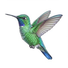 Fototapeta premium Green and Blue Hummingbird in Flight Illustration