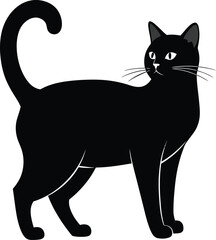 cat, blackcat, silhouette, vector, pet, feline, minimalist, halloween, animal, sideview, cute, elegant, whiskers, profile, tail, flatdesign, clipart, domestic, simple, isolated, cats, paw