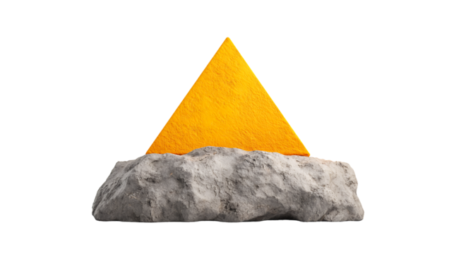 Yellow Triangle on Gray Rock Against Black Background - Powered by Adobe