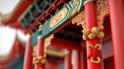 Obraz premium Archway Chinese New Year Concept, Ornate Red Silk Archway Celebrating Chinese New Year with Intricate Designs and Cultural Significance