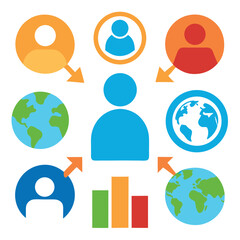 Population Icon Set Featuring Groups, Meetings, and World Unity