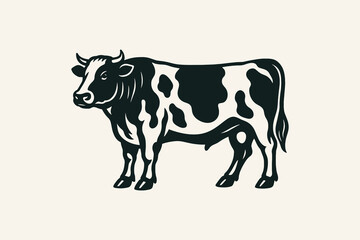 Bull side view black ink engraving farm animal