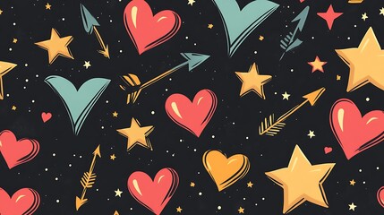 Hearts with stars, and arrows pattern.