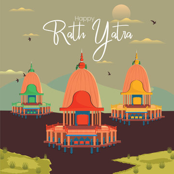 Traditional Indian Rath Yatra Poster Design &ndash; Lord Jagannath, Balabhadra, Subhadra
