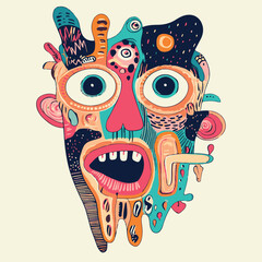 Abstract Artistic Expressionist Face With Bold Colors And Playful Design Elements