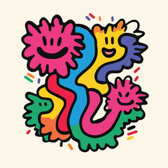 Abstract Graphic Design Colorful Cartoon Characters Modern Art Doodle Style Vector Illustration