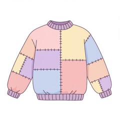 Pastel Color Block Patchwork Knitted Sweater Illustration