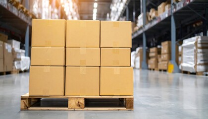 Brown Cardboard Boxes on Wooden Pallet in Warehouse