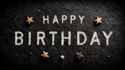 Happy birthday greeting with chalk text and stars