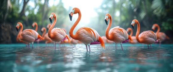 Obraz premium Flamingos in a tropical lagoon