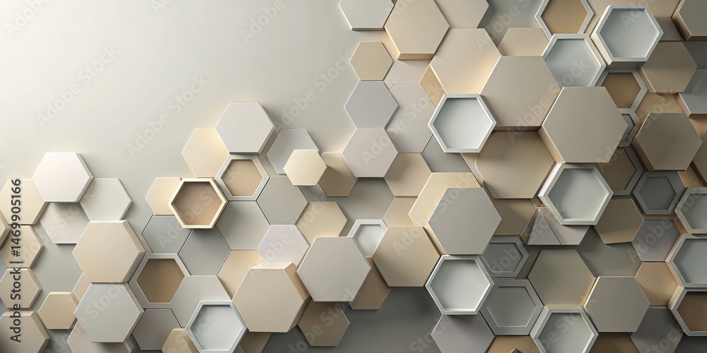 Poster Abstract Hexagon Pattern Neutral Tones and Geometric Shapes in a Modern Design