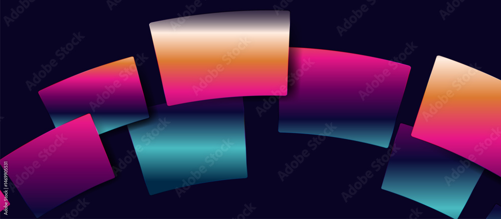 Poster colorful curved gradient panels on dark abstract background
